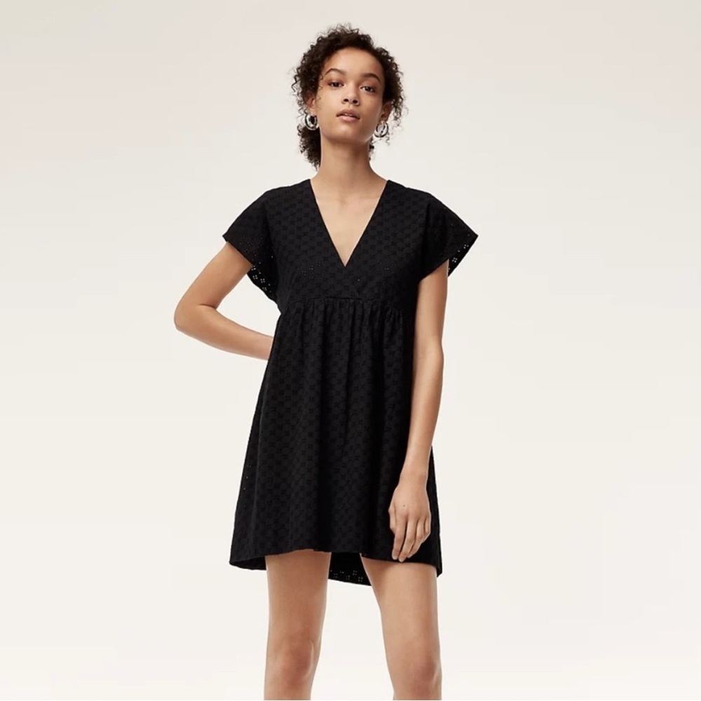 Aritzia Wilfred eyelet Black V-Neck Mini Dress